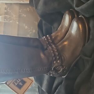 Frye Philip Studded Brown Harness Boots Womens Size 6.5B New